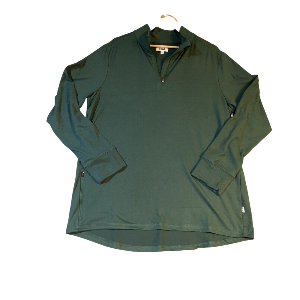 NWT Feat Clothing Quarter Zip Pullover Green Long‎ Sleeve Athleisure Size M